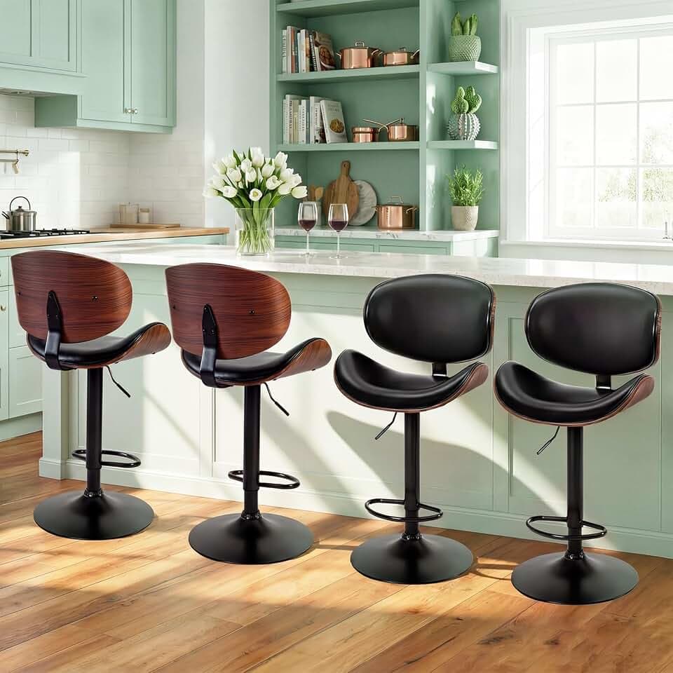 DUMOS Swivel Bar Stools Set of 4, Adjustable Counter Height Bar Chairs