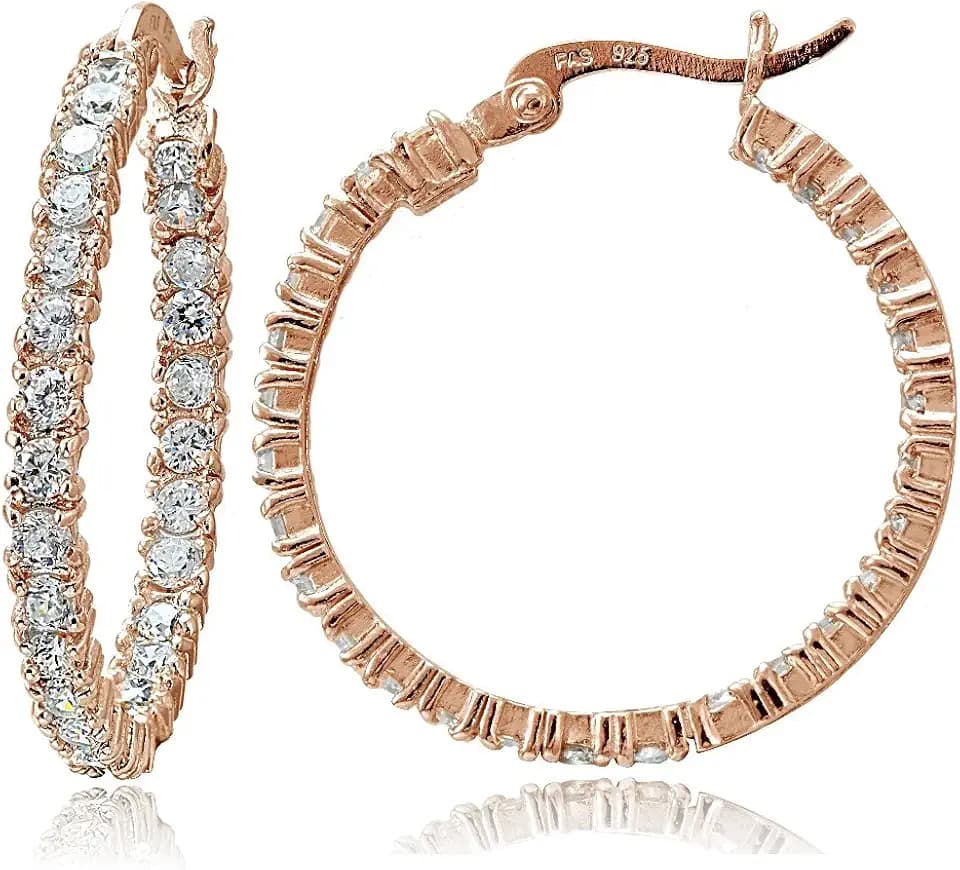 Sterling Silver Cubic Zirconia Round Hoop Earrings, 25mm