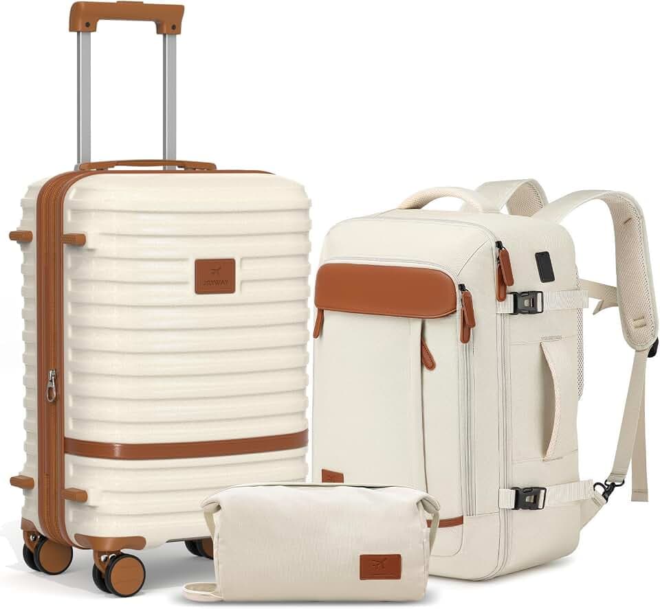 Joyway Expandable Carry on Luggage Sets Airline Approved Luggage Sets 3 Piece,Suitcases with Wheels, Lightweight ABS Hard Shell 20 Inch Suitcase with TSA Lock Spinner Wheels (Carry on luggage，White)