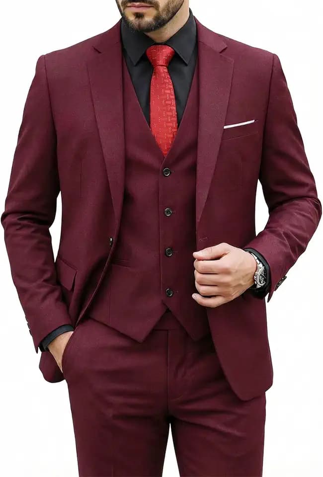 MY'S Men's 3 Piece Suit Set with Tie, One Button Slim Fit Solid Jacket Vest Pants, Prom Party Wedding Business Suits for Men