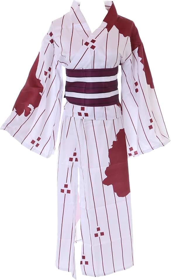 Kawaii-Story MN-222 Weiß rot Blutflecken Halloween Grusel Kimono 4-Teile Cosplay Kostüm für Nezuko Kamado