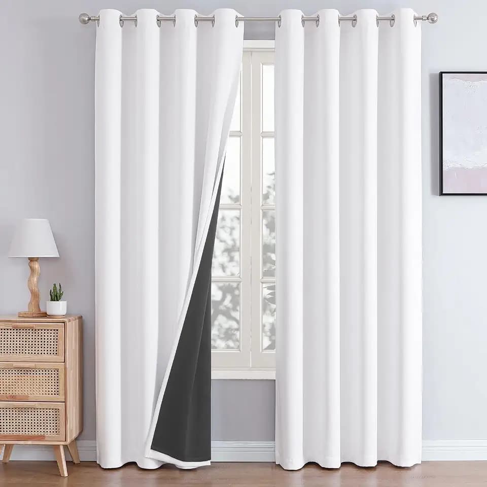 ChrisDowa White 100% Blackout Curtains for Bedroom 84 Inches Long 2 Panels