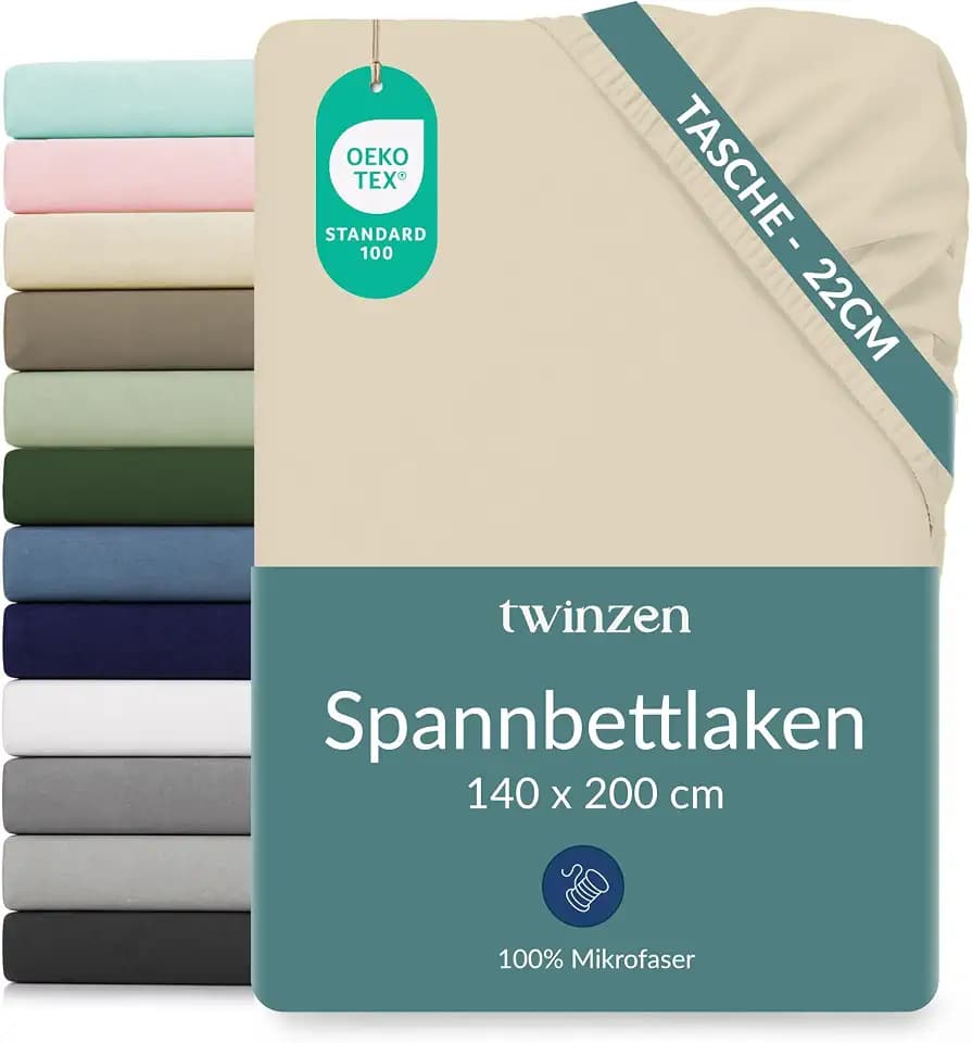 Twinzen Spannbettlaken Mikrofaser 140x200 Beige Steghöhe 25 cm