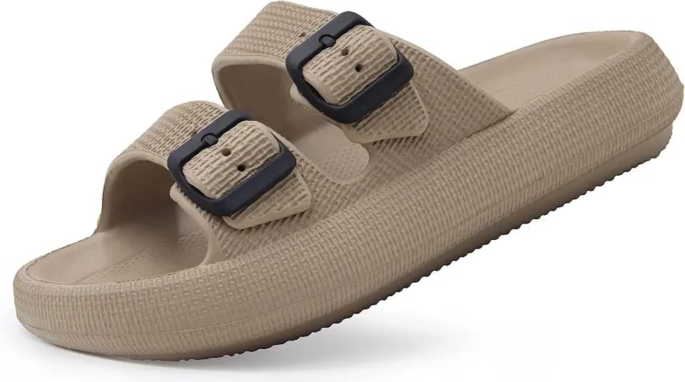 Weweya Sandals for Women Men Pillow Slippers Double Buckle Flat Slides