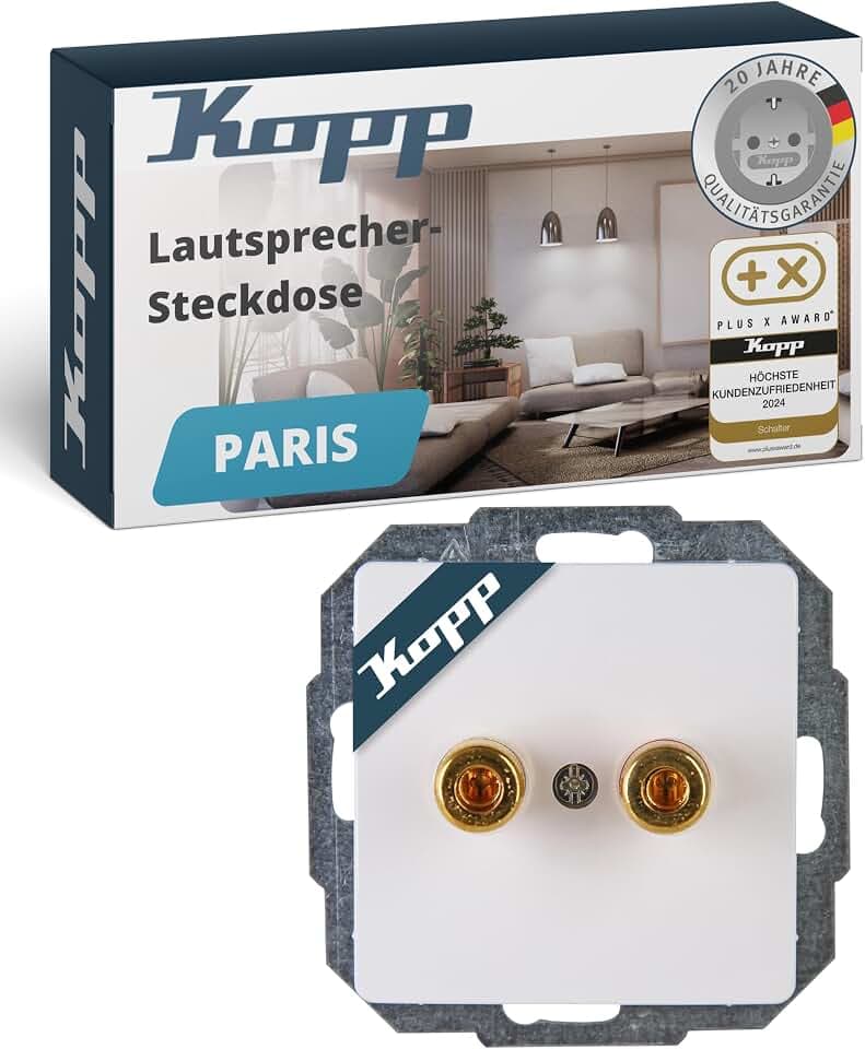 Kopp PARIS Lautsprecher-Steckdose in Arktis-Weiß - Unterputz-Steckdose für 4mm Bananenstecker & Kabel bis 16mm² - Stilvolle IP20 Unterputzdose - Hochwertige Lautsprecher-Anschlussdose