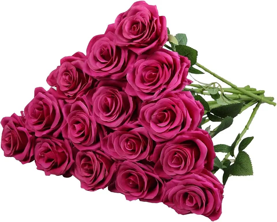 15pcs Fake Roses Artificial Silk Flowers Faux Rose Flower Long Stems Bouquet for Arrangement Wedding Centerpiece Party Home Kitchen Decor