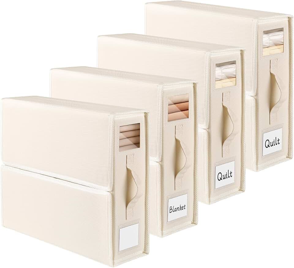 4 Stück Aufbewahrung Bettwäsche Organizer, Faltbarer Aufbewahrungstasche für Bettlaken, Oxford-Stoff Aufbewahrungsbox Kann in Kleiderschrank, Unterbett und in Schubladen (Beige)