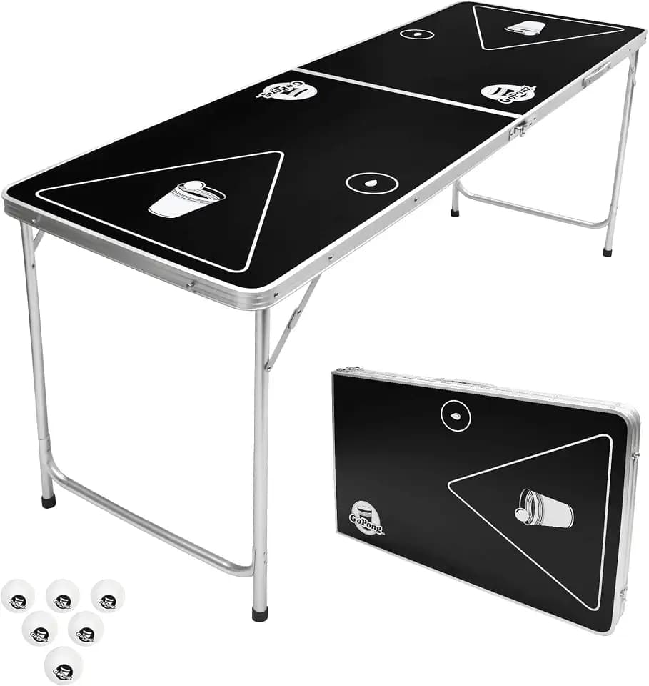 GoPong 6-Foot Cup Pong Table - Portable Folding Small Table for Party Games | Perfect for Indoor and Outdoor Games - Flip Cup Table with 6 Seamless Balls for Perfect Bounce
