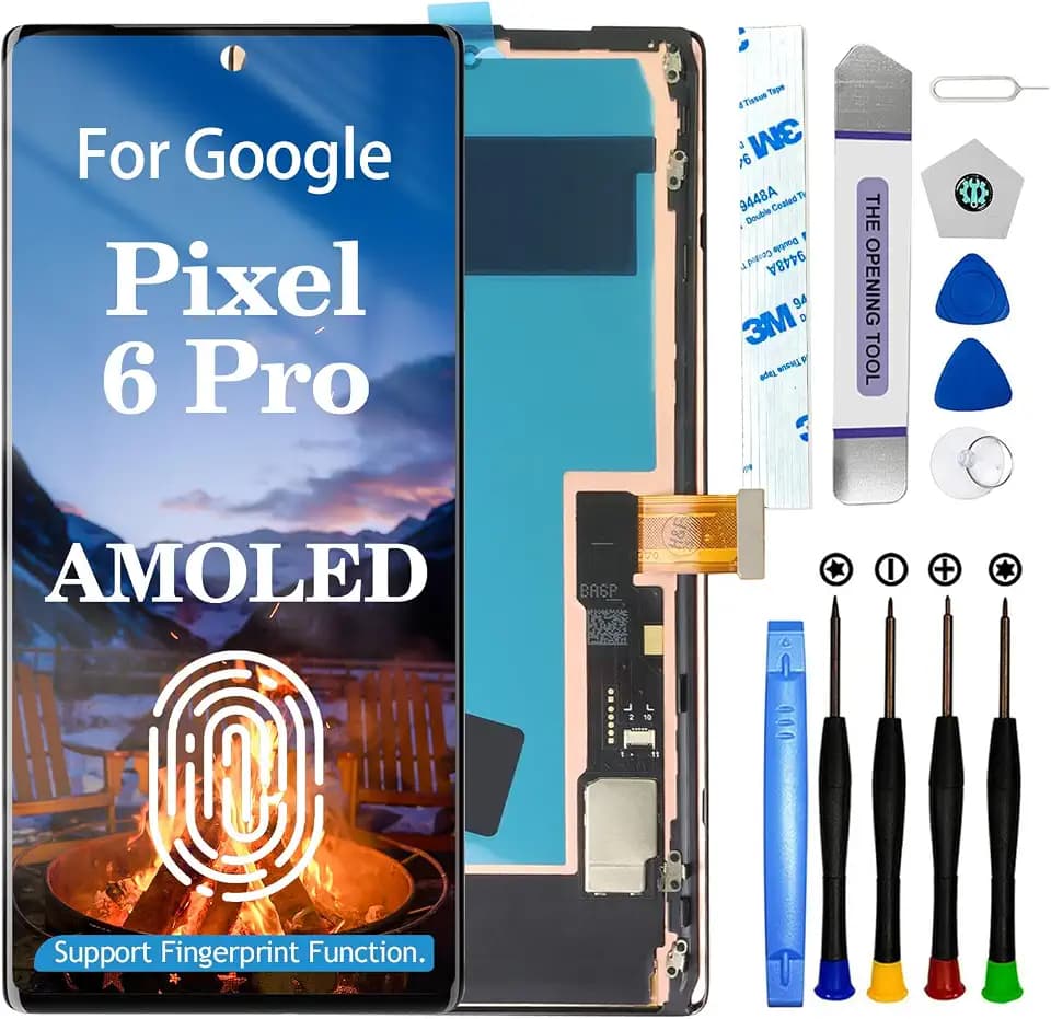 for Google Pixel 6 Pro AMOLED Screen Replacement Display Touch Screen Display Assembly Repair Kits with Frame G8VOU GLUOG (Support Fingerprint Function,Fingerprint Cable Transfer Required)
