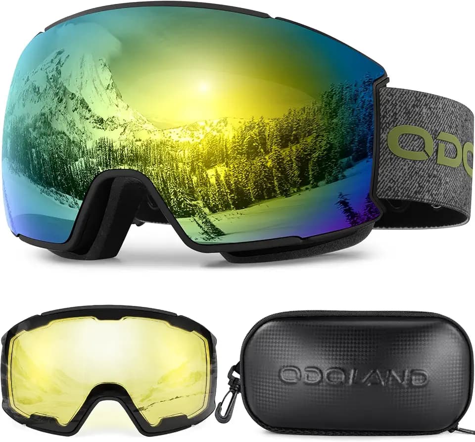 Odoland Skibrille mit 2 Magnetische Wechselglas und Etui, OTG, Toric Linse