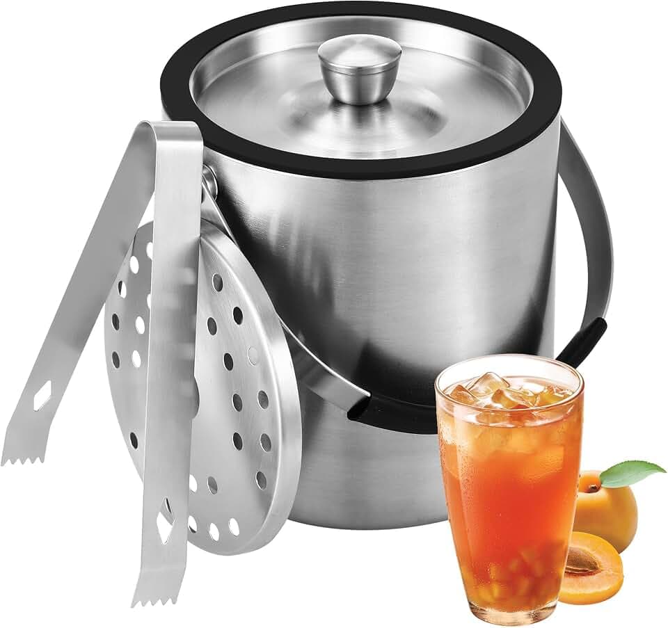 1.6L Eiswürfelform, Eiskübel mit deckel,Eiswürfelbehälter edelstahl mit Clips und Sieb, ideal für Partys, Bier, Cocktailbars, Champagner und Obst,zur zum Kühlen von Getränken (1.6L)