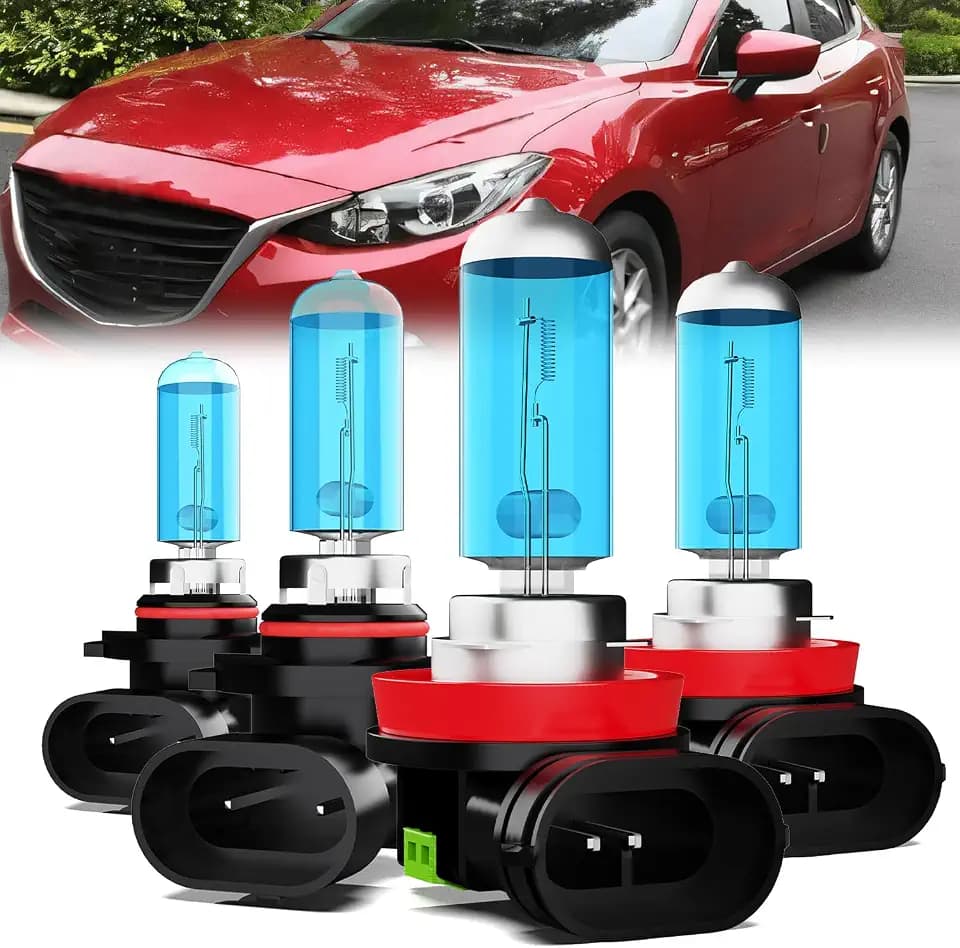 Headlight Bulbs Compatible With Mazda 3 2010-2018, 9005 High Beam + H11 Low Beam Halogen Light Bulb Combo, Super Bright 6000K White, Plug and Play, Pack of 4