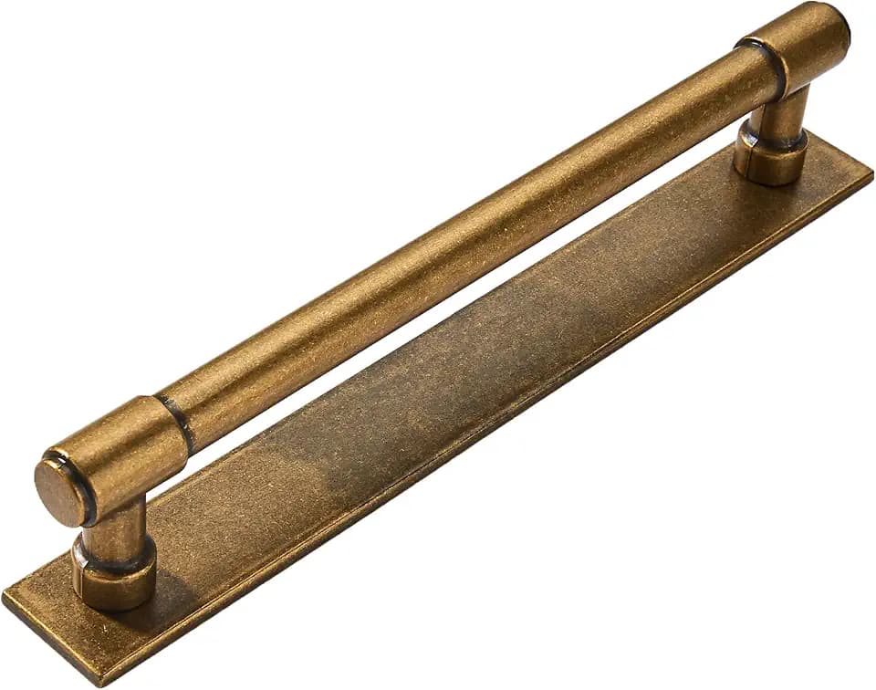 khtumeware 5 Pack 6 Inch（152 mm Center to Center Antique Brass Cabinet Pull Backplate with Base Plate Zinc Solid Vintage Kitchen Cabinet Handles Drawer Pulls Cabinet Hardware