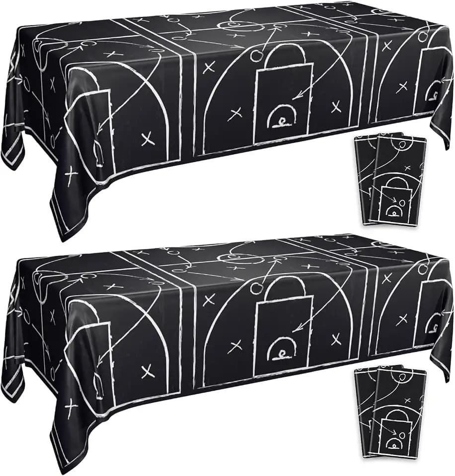 Basketball Tablecloth, 4 Pcs Black Tactical Instruction Printed Basketball Party Decorations Baketball Theme Disposable Table Covers for Sports Party Supplies, 51 x 86 inches