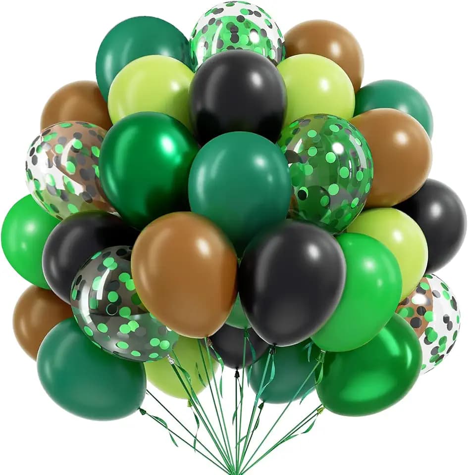 Gaming Deko Luftballons Grün Braun, 60 Stück Dunkelgrün Schwarze Ballons