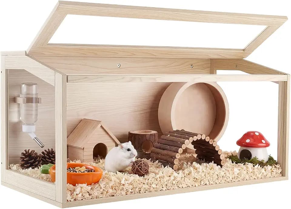 VEVOR Wooden Hamster Cage 40.1"x20.4"x20.1" 270° Viewing Hamster Habitat, Chewproof Acrylic Small Animal Cage with Openable Top, Large Pet Enclosure for Syrian/Dwarf Hamsters, Guinea Pigs & Gerbils