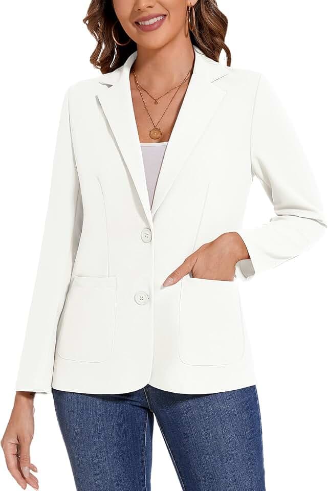 Damen-Blazer, lässig, 2 Knöpfe, gekerbtes Revers, klassisch, langärmelig, Arbeitskleidung, aufgesetzte Taschen, vorne gefüttert