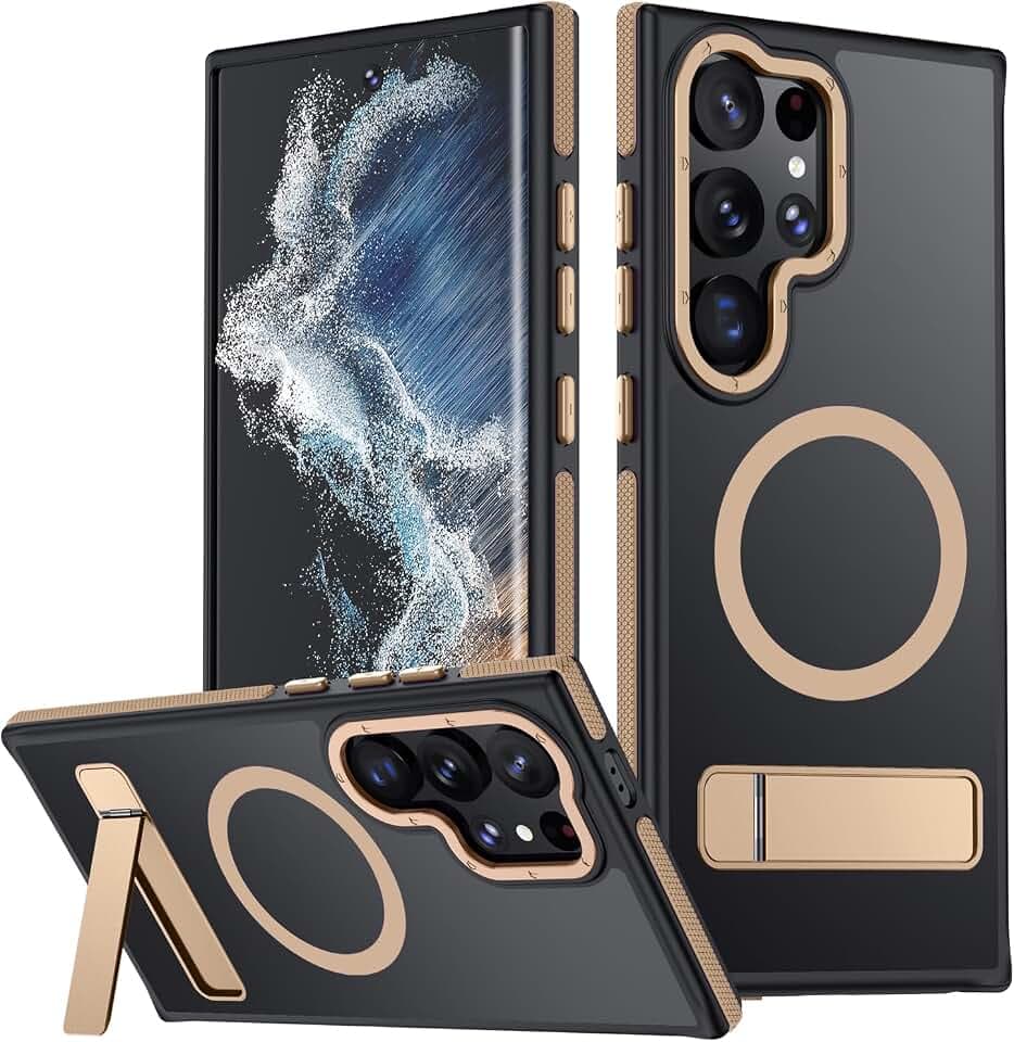 for Samsung Galaxy S22 Ultra Case, [Compatible with MagSafe], Adjustable Kickstand,Military Grade Drop Tested, Translucent Matte Phone Case for Galaxy S22 Ultra Case (Desert Gold)