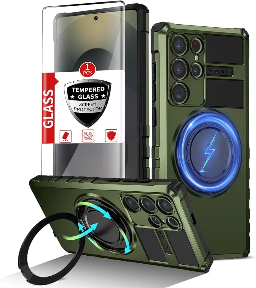 Magnetic Stand Case for Samsung Galaxy S25 Ultra Wireless Charging