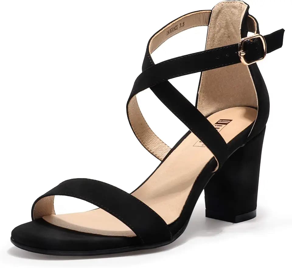 IDIFU Women's Strappy Chunky Block Heels Open Toe Heeled Sandals