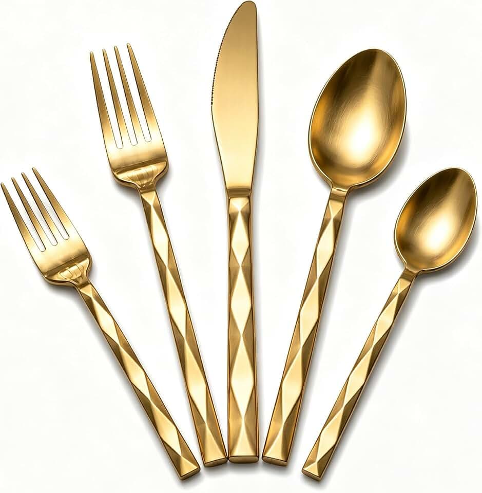GPY 20-Piece Gold Silverware Set Flatware Set for 4 Modern Cutlery Set