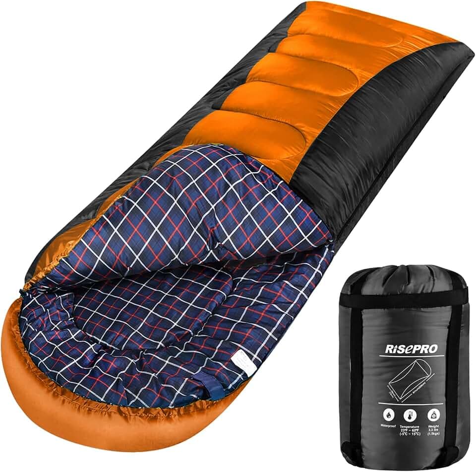 Schlafsack Leicht, 1,6 kg Flanell tragbar, wasserdicht 3-4 Jahreszeiten für warmes kaltes Wetter Erwachsene, Kinder - drinnen, draußen, Camping, Backpacking, Wandern