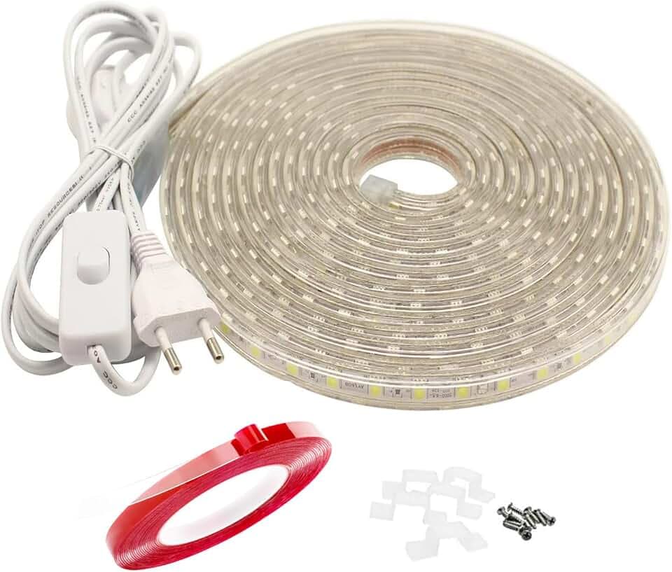 LED Strip 20m, Led Streifen Wasserdicht IP65, LED Band 230V LED Lichtband für Innen und Außenbeleuchtung Projekte, Warmweiß