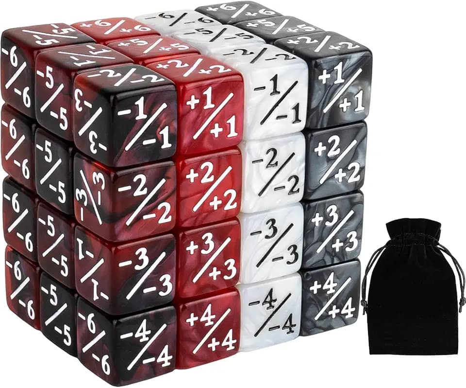 48 Pieces Magic Counter Dice Plus 1 MTG Counters Dice Set Marble Life Buff Tokens D6 Dice Compatible with Magic The Gathering, TCG, Card Gaming Accessories, Red