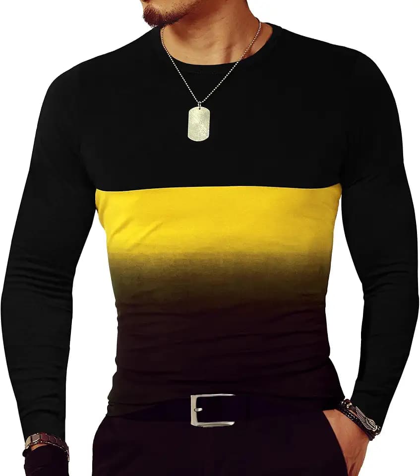 LOGEEYAR Mens Slim Fit T-Shirt Contrast Color Tee Gradient Stitching Short-Sleeve Cotton Tops