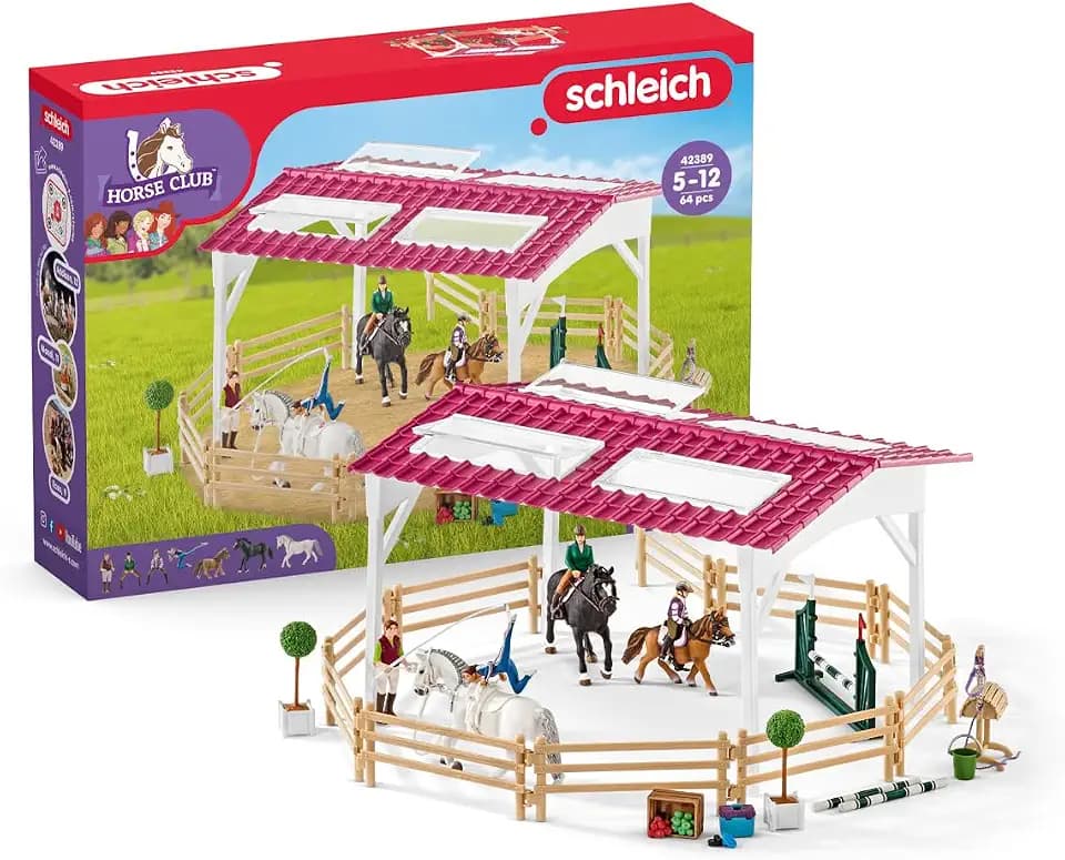SCHLEICH 42389 Reitschule mit Reiterinnen und Pferden, ab 5 Jahren, Horse Club - Spielset, 40 Teile, exklusiv bei Amazon