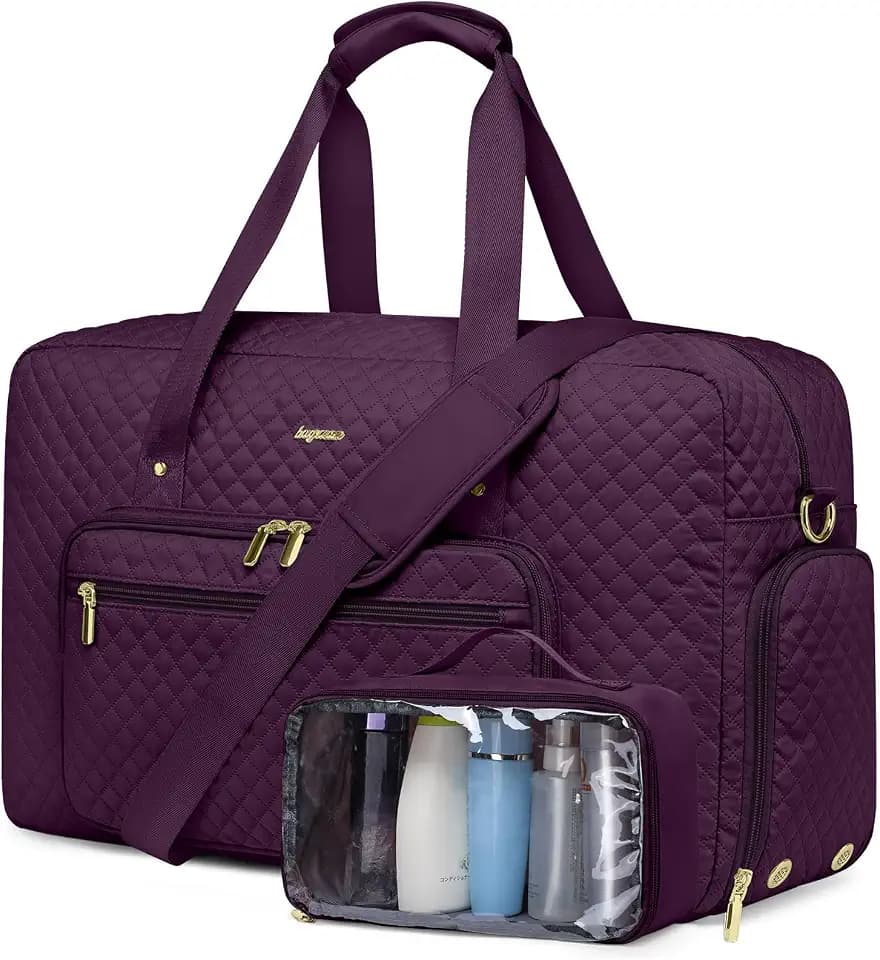 Large Travel Duffle Bag for Women: Carry On Weekender Bags for Womens with Shoe Compartment Overnight Duffel Bags with Wet Toiletry Pocket for Weekend Gym Hospital Bag for Labor and Delivery (Purple)