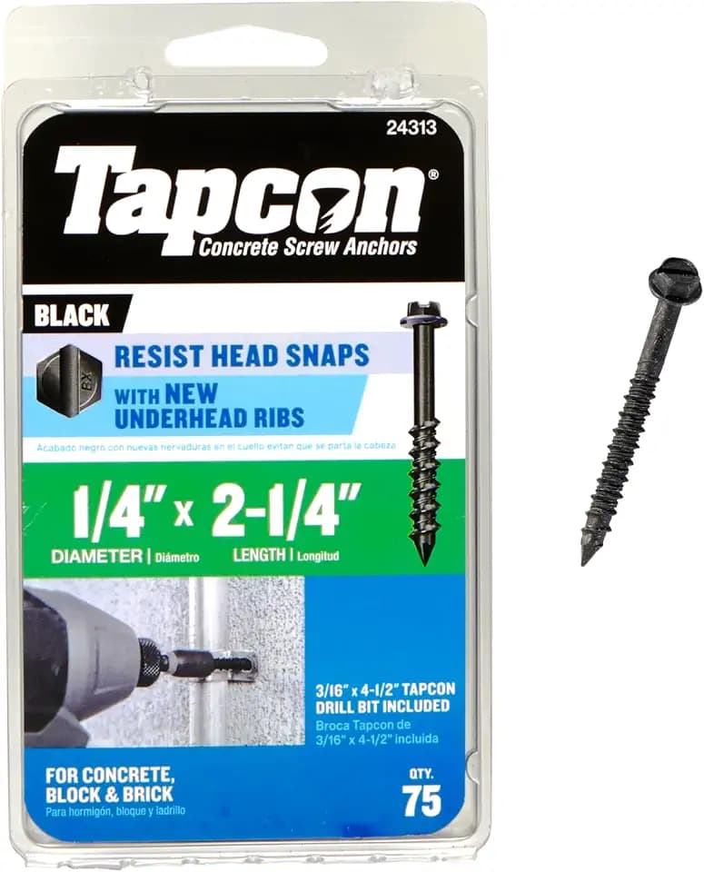 Tapcon 1/4 x 2-1/4" Hex Head Climaseal™ Concrete Screws, Black, 75 PCS