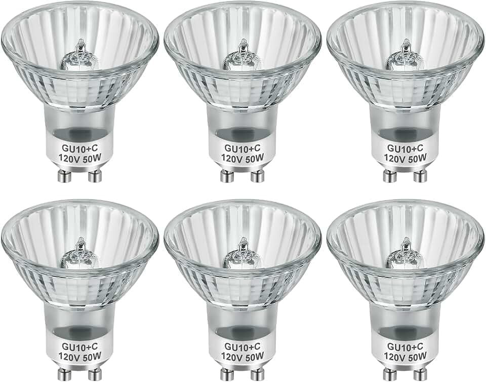 SerBion GU10 120V 50W Halogen Light Bulbs for Track and Range Hood, GU10+C Candle Warmer Lamp with Dimmable, 2700K Warm White, 6000+Hours Long-Lasting Pack of 6