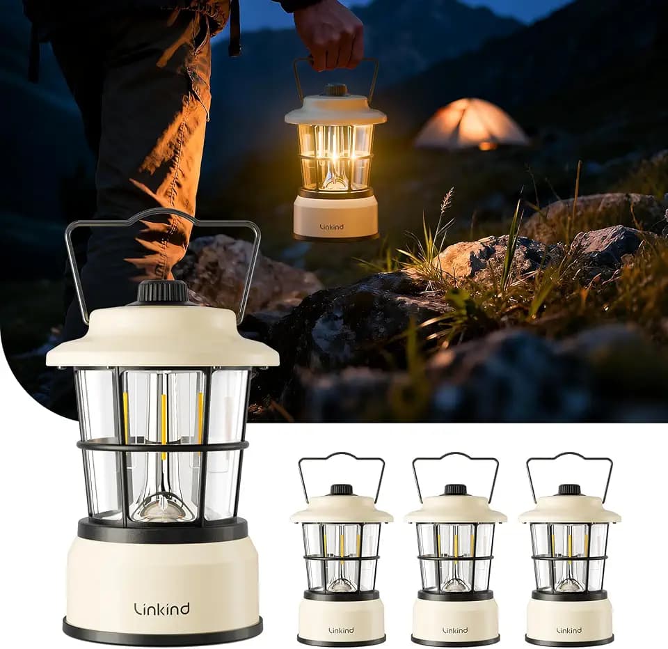 Linkind LED Campinglampe dimmbar, 2-Farbe Camping Laterne Batteriebetrieben, Retro Campinglaterne Akku mit 200h Leuchtdauer, Tragbar IPX4 für Camping, Notfall, Zelt, Wandern, 4 Stück