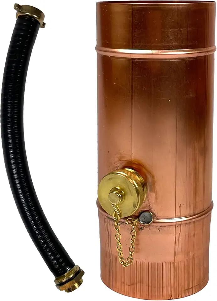 Premium Kupfer Regenwassersammler 100 mm mit Schlauch- und Fassanschluss für das Fallrohr - Regensammler 75% Wasser-Ertrag - Wassersammler für Regentonnen vom Fachhandel entwickelt