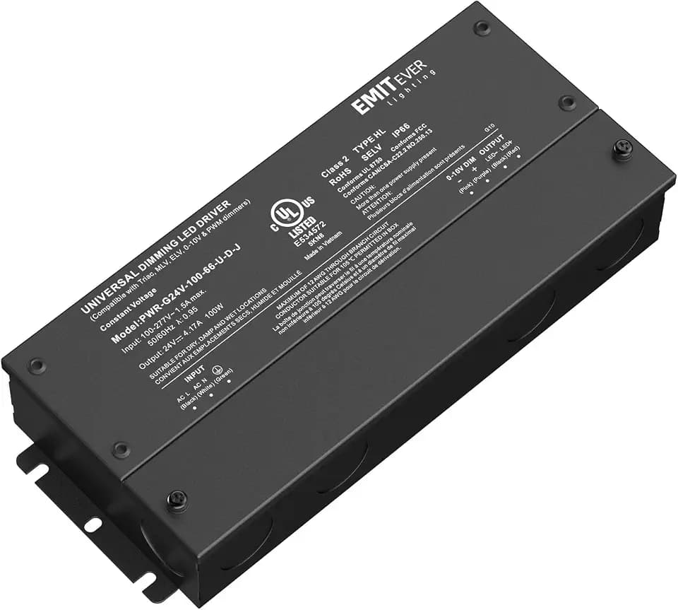EMITEVER 100W 24V 5-in-1 Dimmable LED Driver,AC 110-277V to DC Transformer