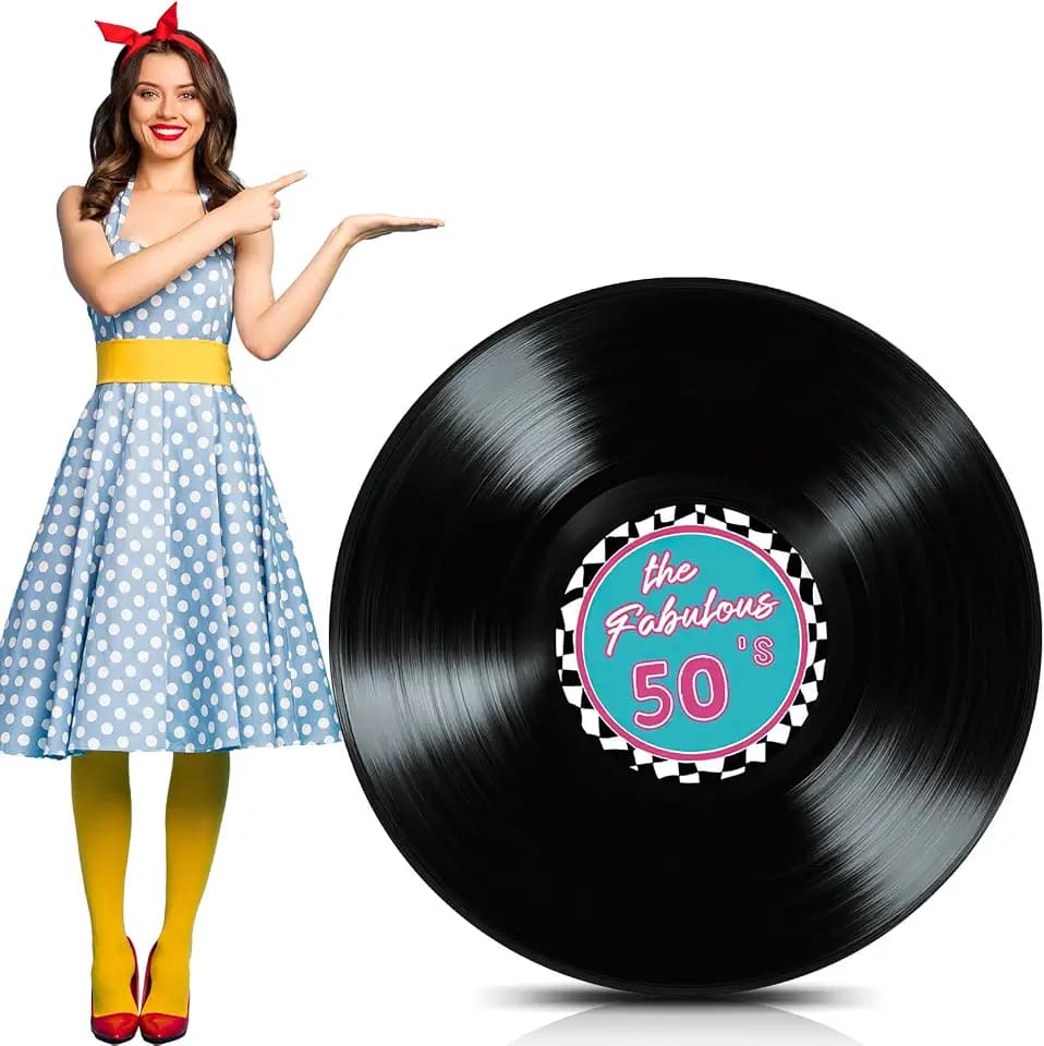 DoubleFill 3.6 Feet 50s Large Vinyl Record Cardboard Stand up Cutout Music Theme Party Decorations 1950s Sock Hop Theme Stand up Photo Prop 50s 70s Disco Hip Hop Party Backdrops for Birthday Supply