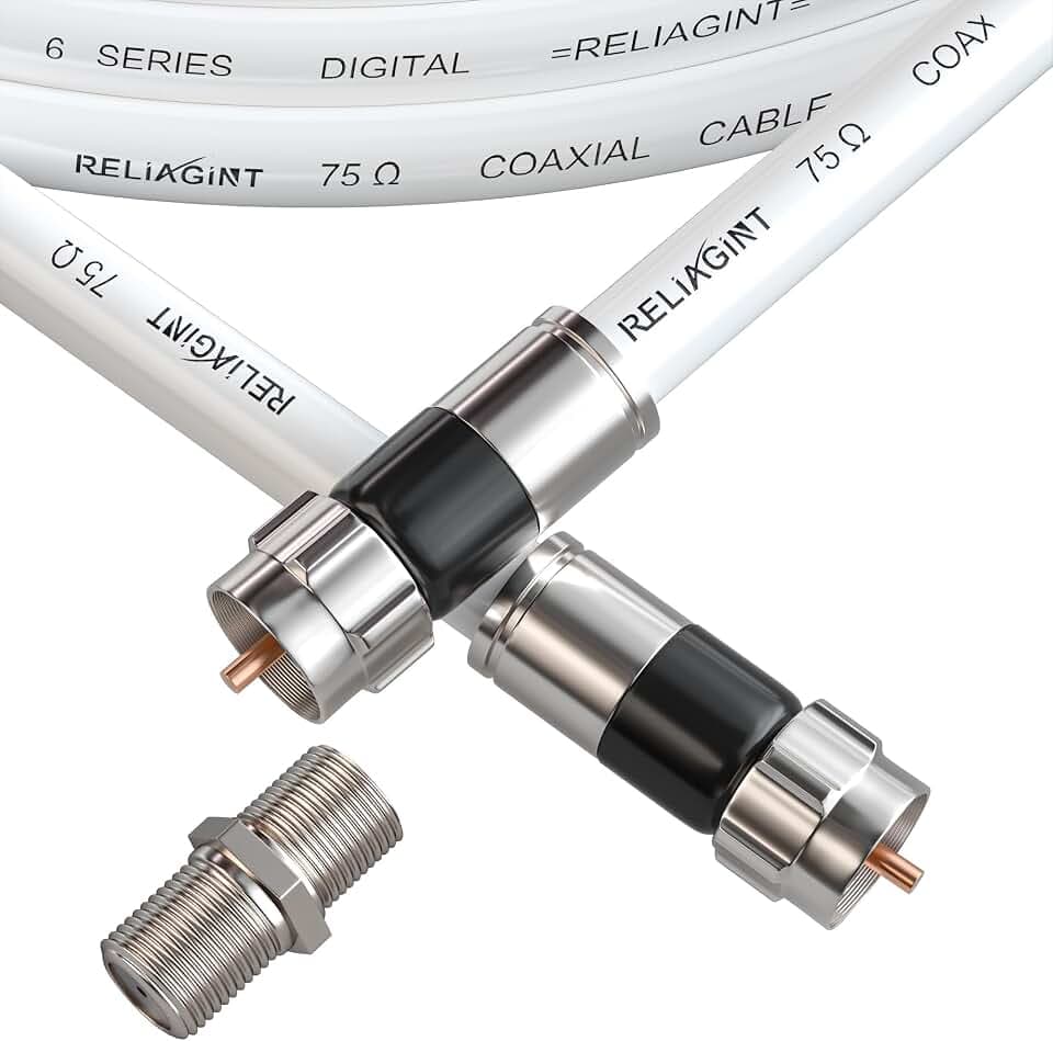 40ft RG6 Coaxial Cable, 75 Ohm High-Speed Coax Cable, White