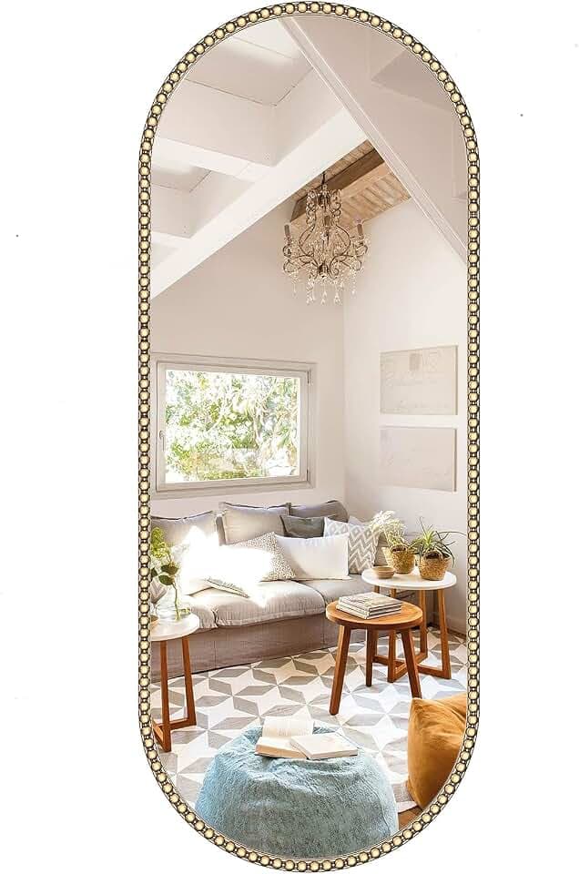 Champagne Bronze Bathroom Mirror,16"x48" Oval Brass Vintage Mirror