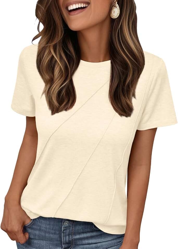 Damen Sommer Basic Lockeres T Shirt Kurzarm Oberteile Tops