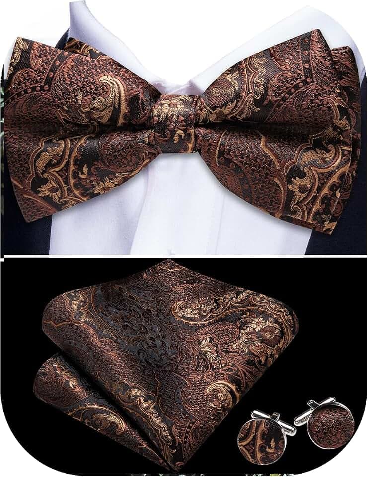 Barry.Wang Herren-Krawatten-Set, Seide, Paisleymuster, Taschentuch, Manschettenknöpfe, Hochzeit, Party