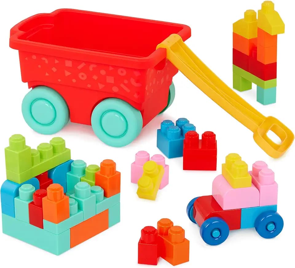 Battat Building Blocks, Locbloc Red Builder's Wagon, 47 Pieces, Playset