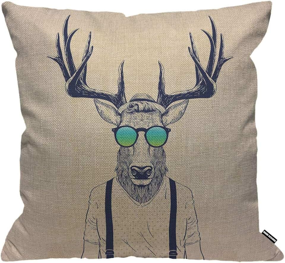 HGOD DESIGNS Kissenbezug Hirsch Deer Gewandet Nach Oben Wie Cool Hipster Kissenhülle Haus Dekorativ Für Männer/Frauen/Jungen/Mädchen Wohnzimmer Schlafzimmer Sofa Stuhl Kissenbezüge 45X45cm