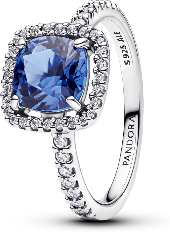 Pandora Damenring Silber quadratisch funkelnd Heiligenblau 193550C01