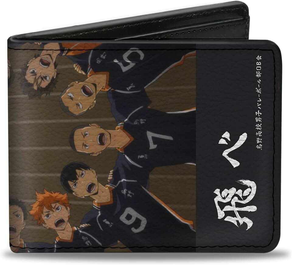Buckle-Down Haikyu Wallet, Bifold, Karasuno High Huddle Player Pose Black, Vegan Leather
