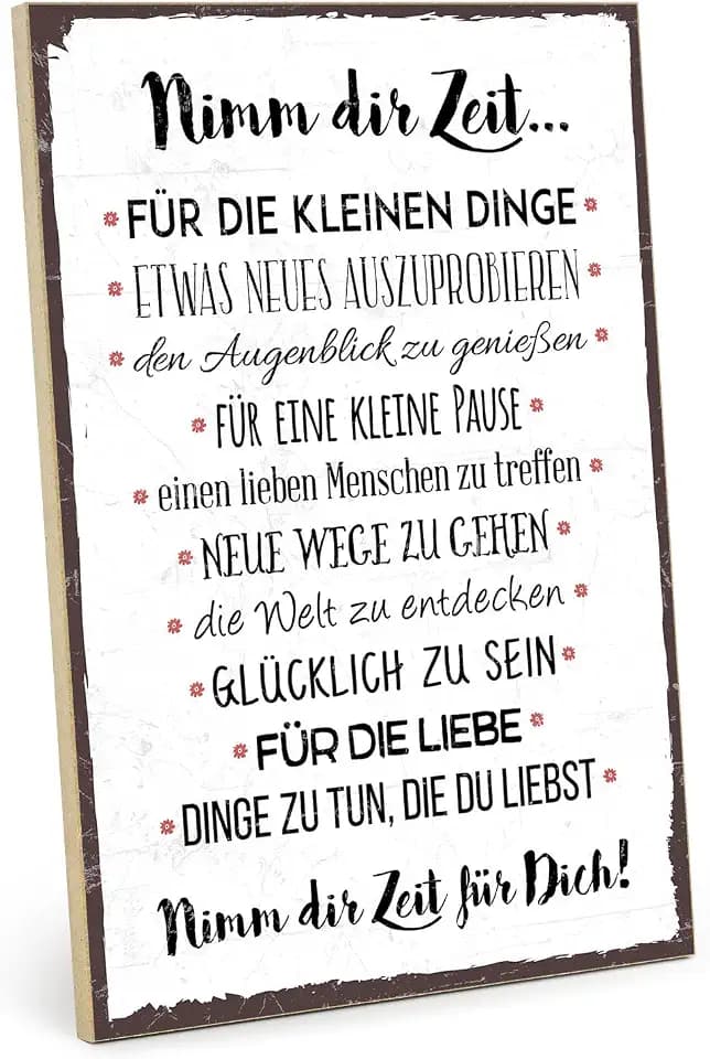 TypeStoff Holzschild mit Spruch – NIMM DIR ZEIT – im Vintage-Look mit Zitat als Geschenk und Dekoration zum Thema Liebe und Achtsamkeit - HS-00321