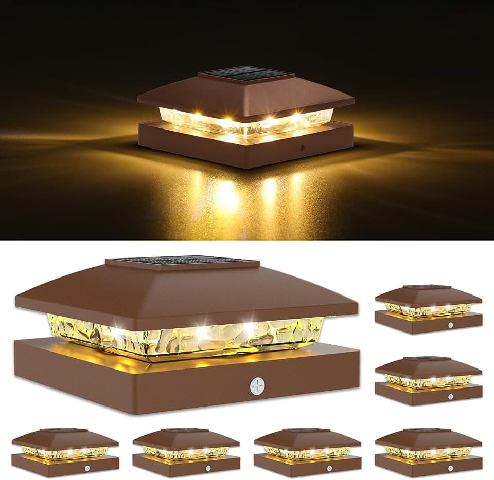 VOLISUN 4x4 Solar Post Cap Lights, 6 Pack Brown Waterproof Fence Lights