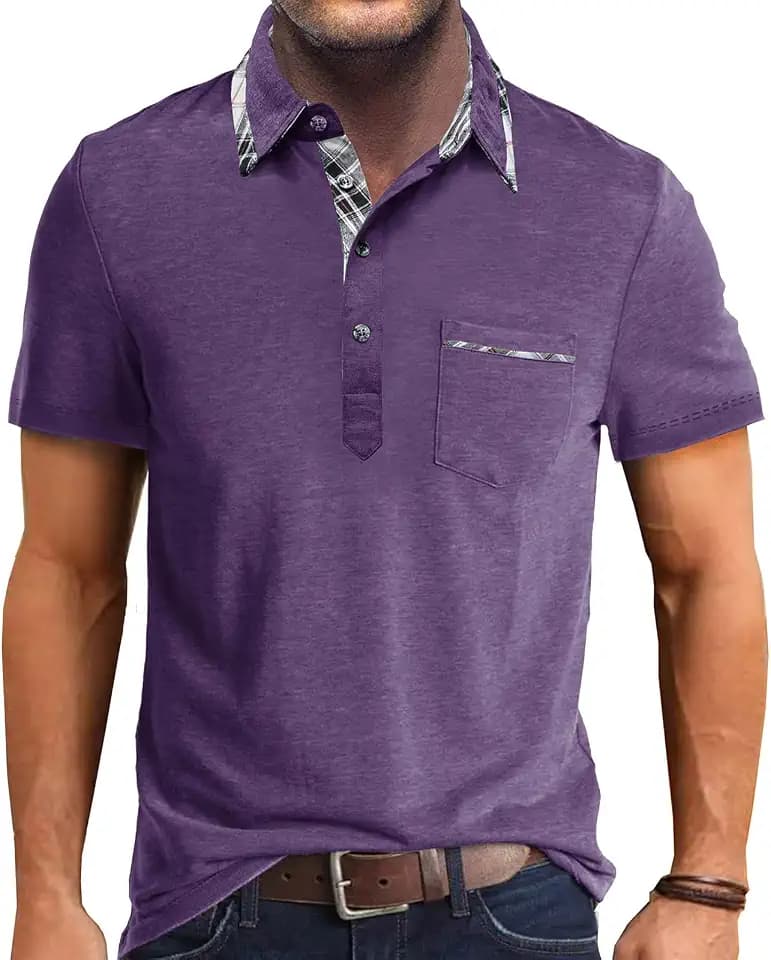 Herren Poloshirt Kurzarm Kontrast Freizeit Polo mit Tasche S-4XL