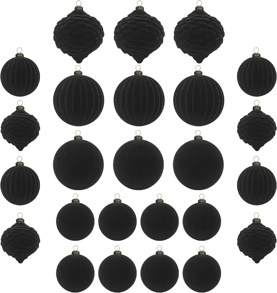 25 stück kunstoff Velvet weihnachtskugeln samt schwarz 6cm 8cm für Weihnachtsbaum christbaumkugeln Kugeln mit Haken Weihnachten deko Tisch