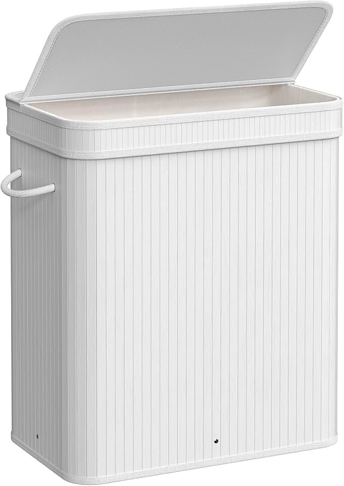 SONGMICS Bamboo Laundry Hamper with Lid, 39.6-Gallons, with Handles